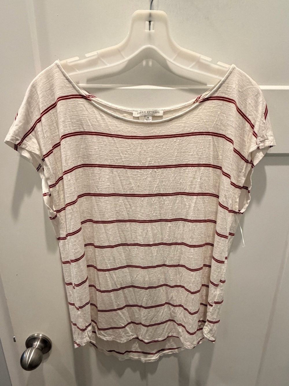 Green Envelope LA Medium White Red Stripe Tee Casual Lightweight Top